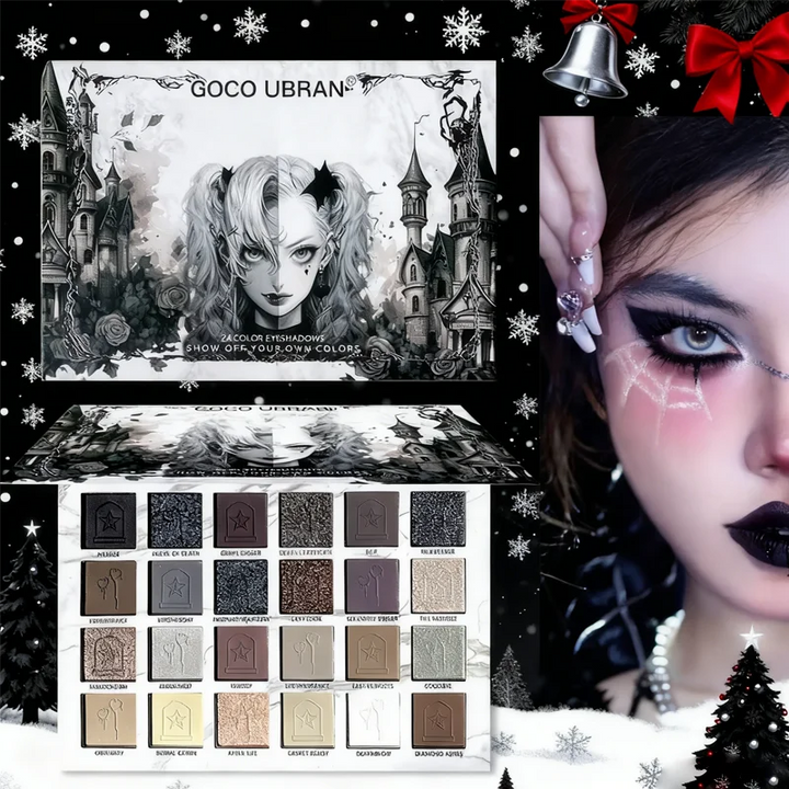 24-Color Dark Elf Eyeshadow Palette Gothic Vampire Style High-Pigment Shimmer/Glitter Eye Makeup Set Perfect Christmas Gift