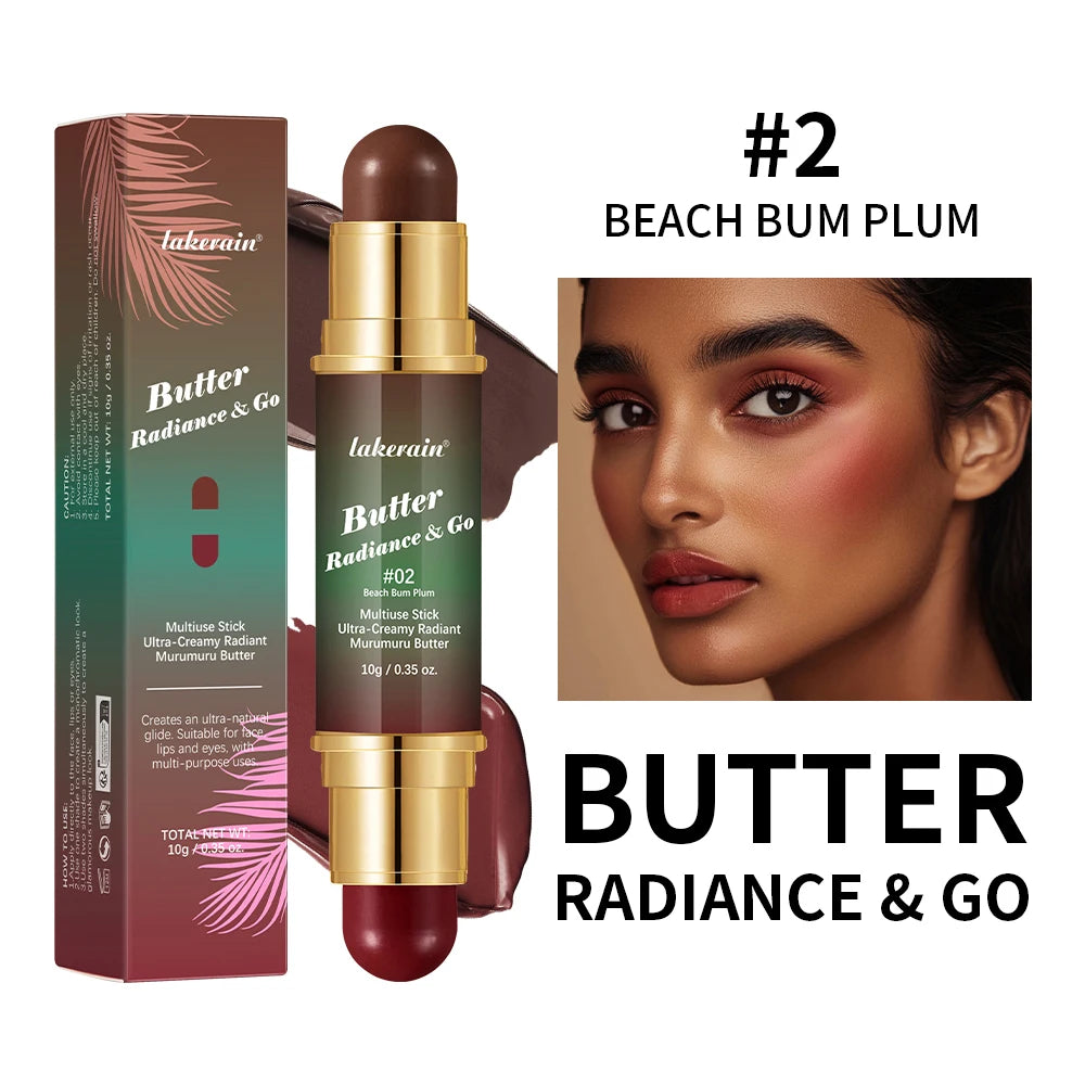 Double-Headed Bronzer Blush Stick Butter Glow & Go Multiuse Stick for Cheeks Contours Eyes Lips Blush Matte Light Glossy Bronze