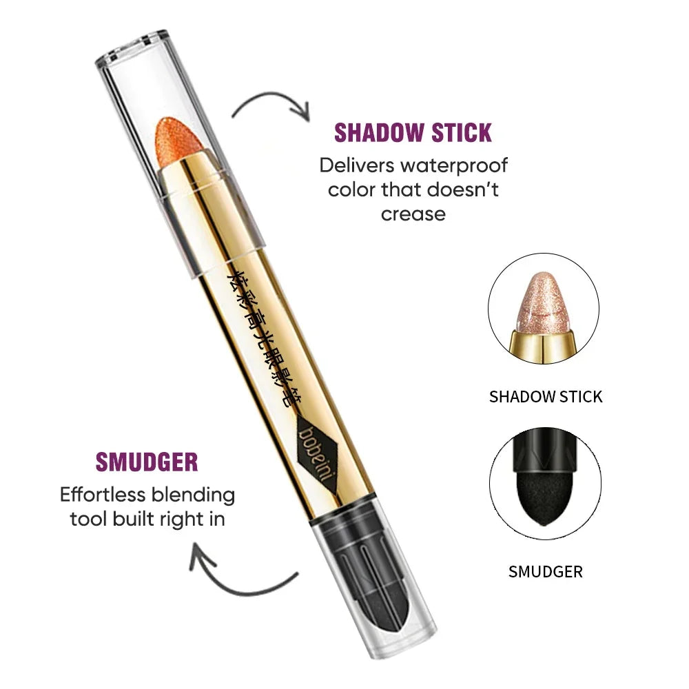 6 Colors Double-Ended Eyeshadow Stick – Waterproof, Long-Lasting, Matte & Glitter, Contour, Highlight, Certified, Unisex