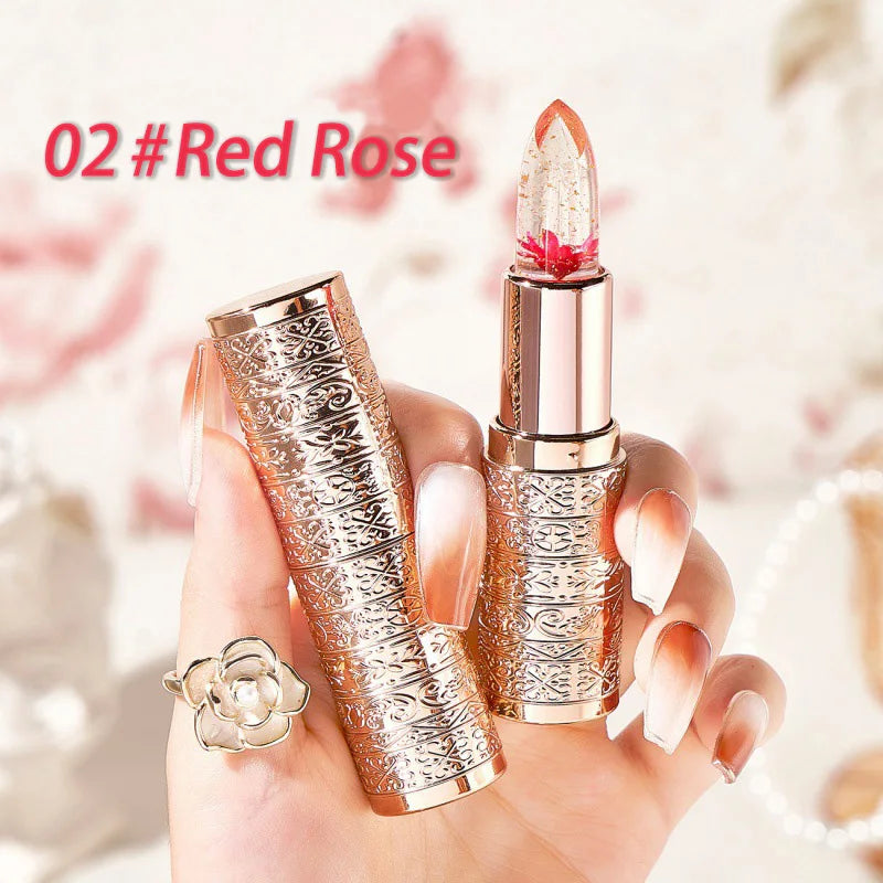 Temperature Color Changing Women Flower Lipstick Transparent Waterproof Moisturizing Crystal Jelly Pearlescent Lip Balm Cosmetic