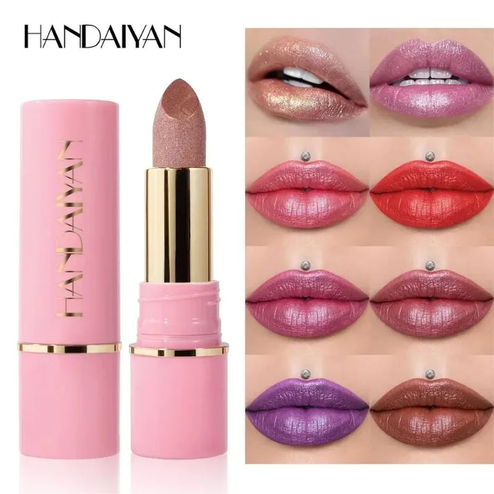8 Colors Diamond Shimmer Lipstick Purple Metallic Glitter Pearlescent Lip Tint Long Lasting Waterproof Lipstick Makeup Cosmetics