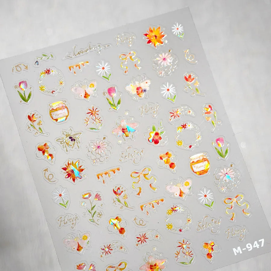 Lace Garden Bowknot Bow Tie Rose Flower Petal Pearl Irregular Border Self Adhesive 5D Nail Art Decoration Sticker Manicure Decal