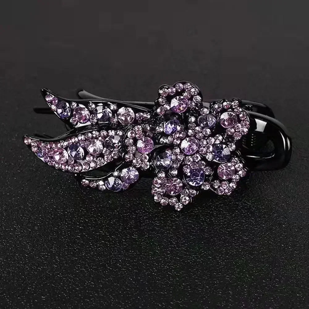 Shiny Rhinestone Hairpin Flower Leaf Duckbill Hair Claws Retro Hair Clips Accessories For Women Shinning Ponytail Headwear