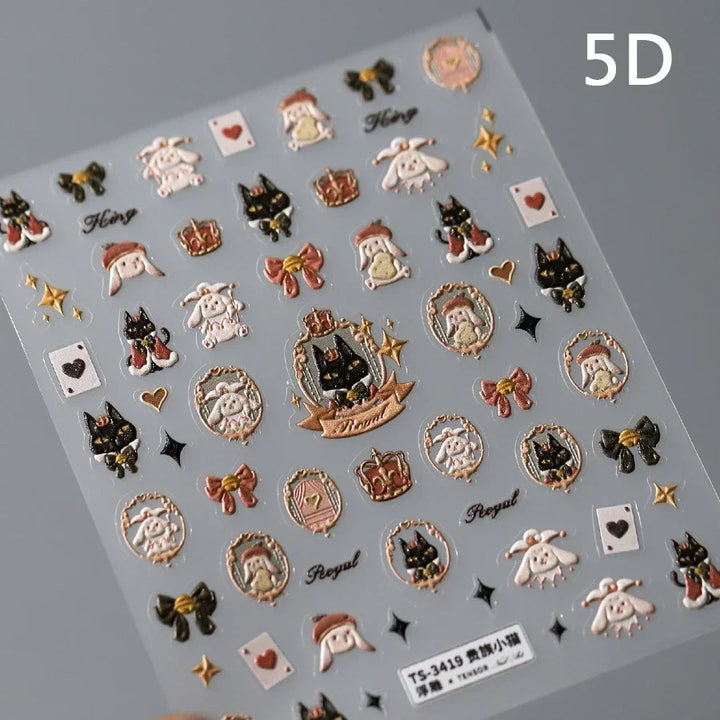Lovely Cat Bunny Bowknot Poker Crown Lock Key Easter Eggs Love Cute Rabbit Mushroom Chick Flower Dog DIY Nail Art Stickers Decal