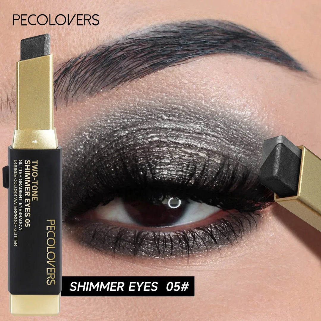 1pc PECOLOVERS Aurora Shimmer 2-Tone Gradient Glitter Eyeshadow Stick - Long-Lasting, Waterproof, Formaldehyde-Free