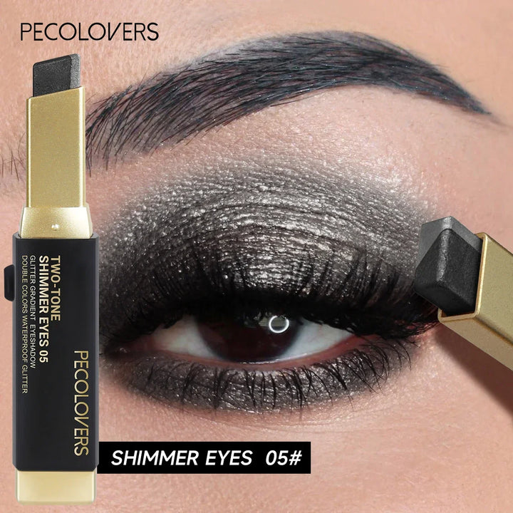 1pc PECOLOVERS Aurora Shimmer 2-Tone Gradient Glitter Eyeshadow Stick - Long-Lasting, Waterproof, Formaldehyde-Free