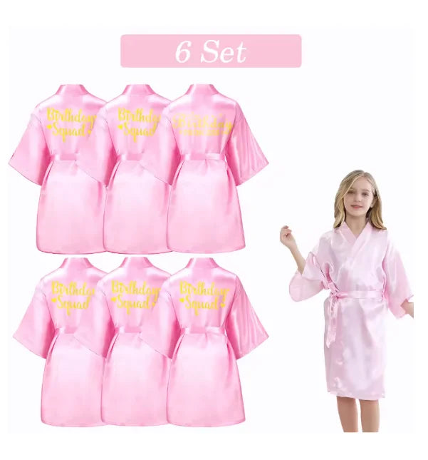 6-15 Set Spa Robes for Girls Spa Party Birthday Squad Robe Kids Satin Bathrobe Princess Kimono Girl Sleepover Party Favors