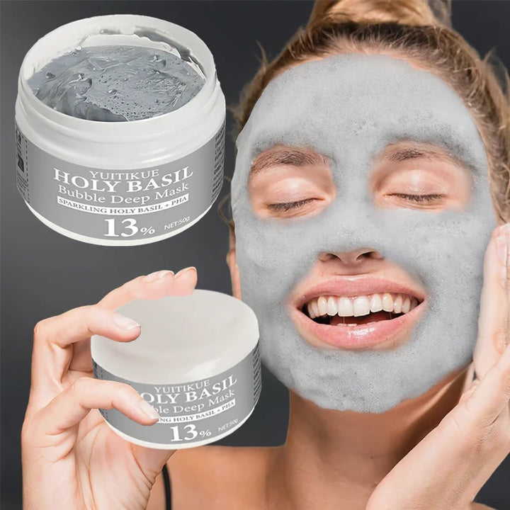 HOLYBASIL Bubble Deep Mask with Holy Basil, Natural Clay & Charcoal, Self-Foaming Oil Control, Deep Cleansing, 50g