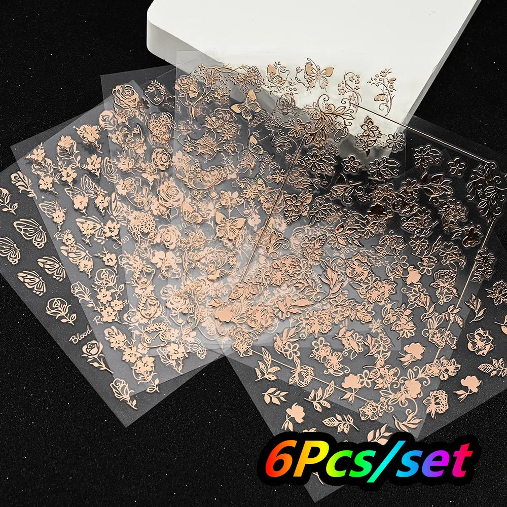 4/6Sheet/Kit Holographic Rainbow Love Heart Nail Sticker 3D Laser Heart Nail Decal Self-Adhesive Love Heart Manicure Slider &*&