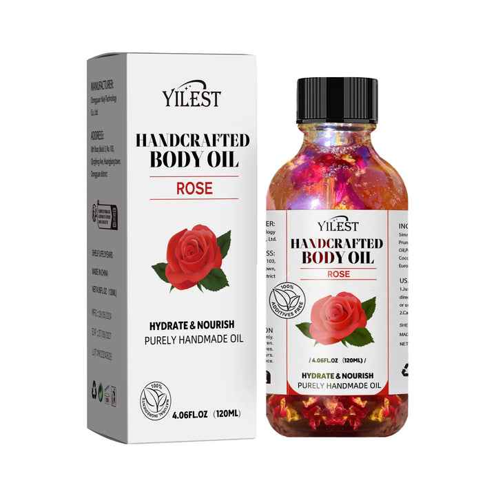 Handcrafted Rose Body Oil - 120ml Natural Blend for Dry Skin, with Jojoba & Sweet Almond Oil for Deep Hydration & Glowing Skin