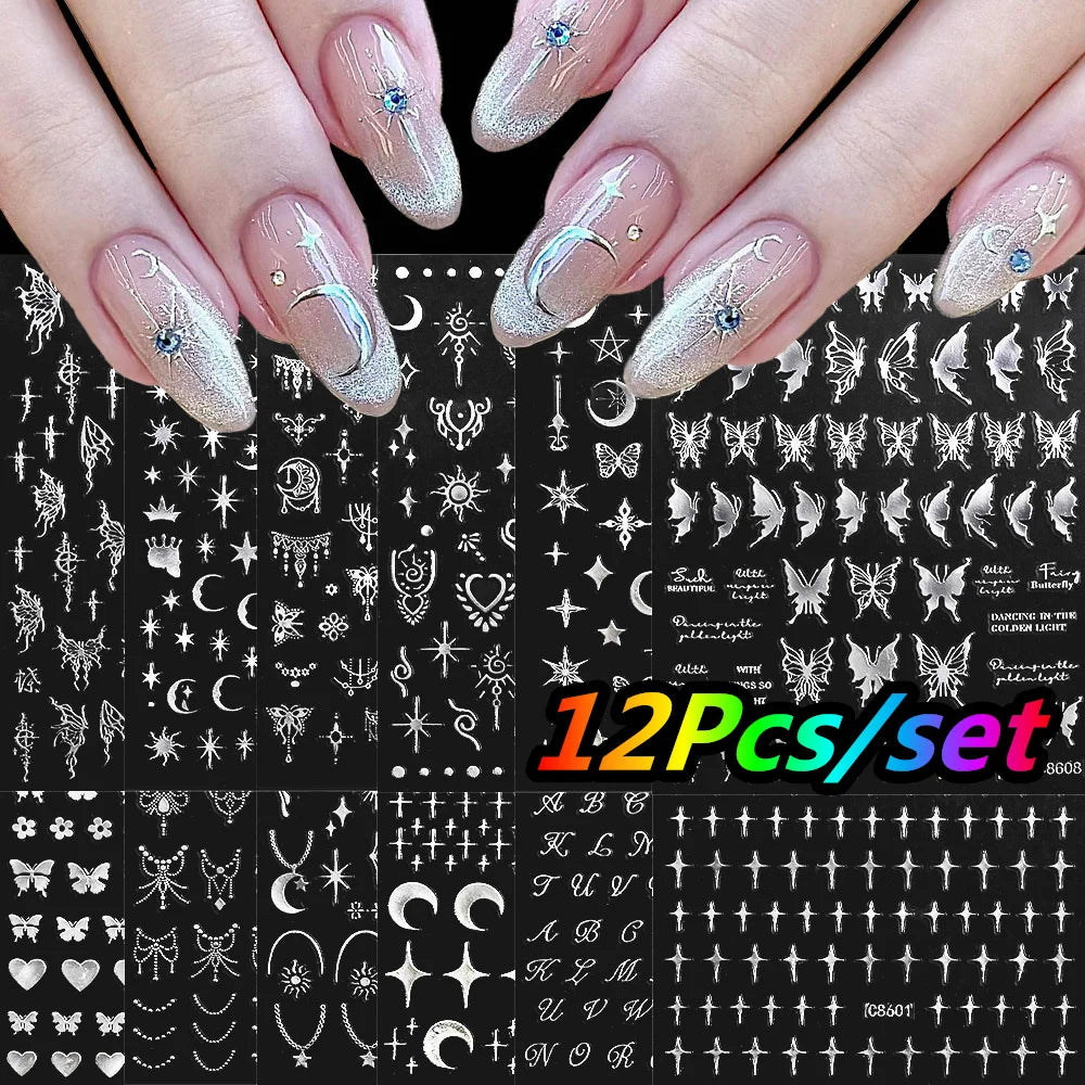4/6Sheet/Kit Holographic Rainbow Love Heart Nail Sticker 3D Laser Heart Nail Decal Self-Adhesive Love Heart Manicure Slider &*&
