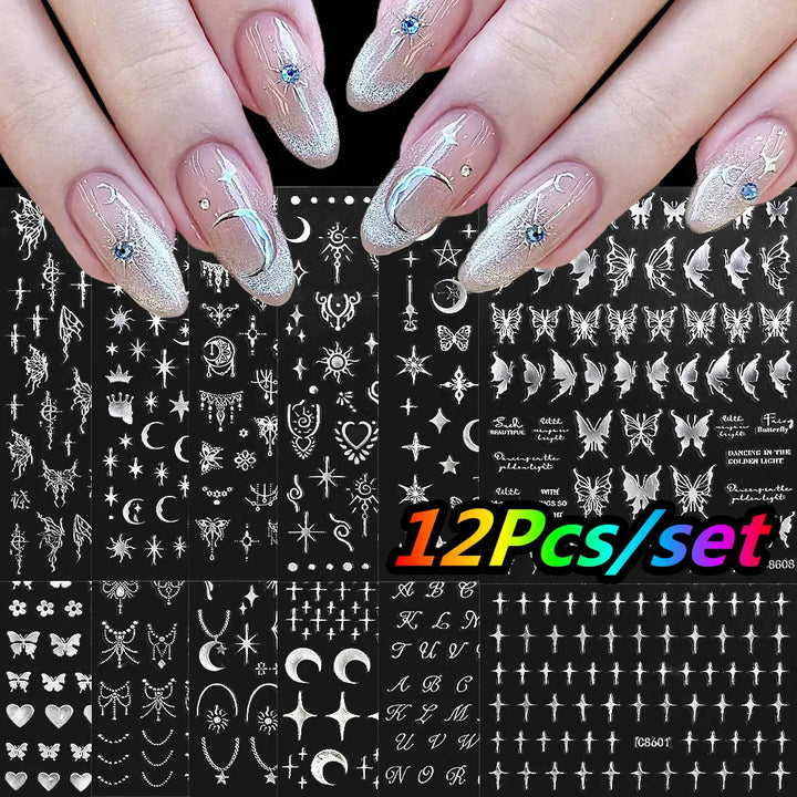 4/6Sheet/Kit Holographic Rainbow Love Heart Nail Sticker 3D Laser Heart Nail Decal Self-Adhesive Love Heart Manicure Slider &*&