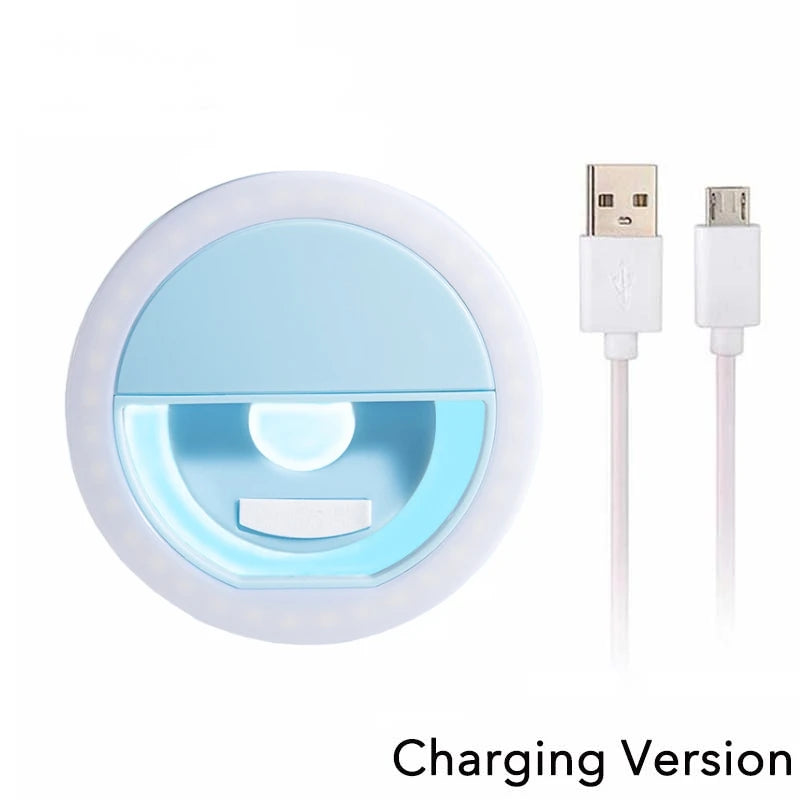 1pc USB Charge Cable LED Selfie Ring Light Adjustable Brightness Phone Camera Fill Light for iPhone Samsung Xiaomi Huawei