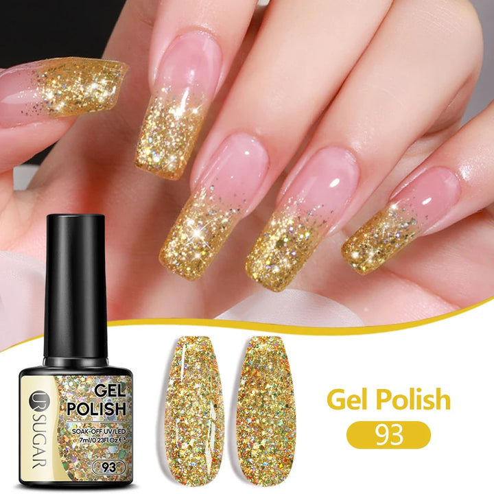 UR SUGAR 7/7.5ml Nude Glitter Color Nail Gel Polish Semi-permanent Varnish Soak Off Nail Art Base Top Coat UV LED Gel Manicure