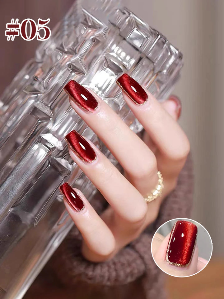 12ML 1-21PCS Autumn Nails Red through half the Sky Cat Eye Nail Glue Halloween New Whitening Glass Bead Cat Eye Nail Polish