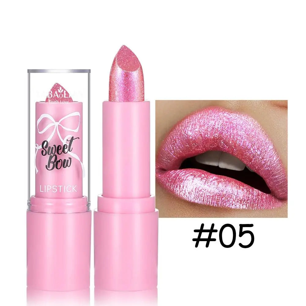 Metallic Pink Glitter Lipstick for Women, Long Lasting High Shine Diamond Nude Shimmer High Impact Full Coverage Sexy Lip Makeup