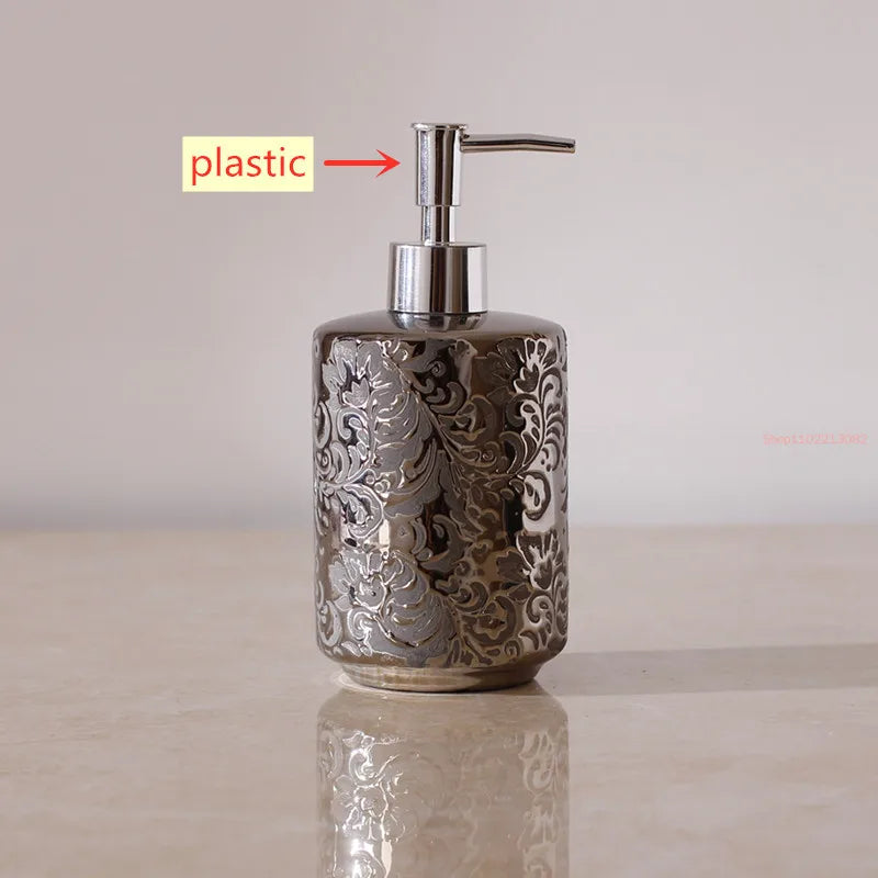 Silver Ceramics Five Piece Set Gifts Soap Bottle Gargle Cup Soap Dish Toothbrush Holder Washing Tools Bathroom Toiletry Set