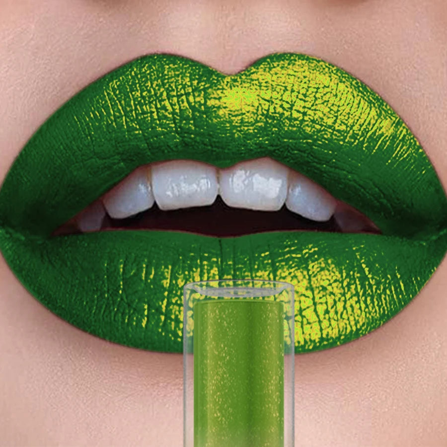 Metallic Green Lip Glaze Waterproof Liquid Lipstick Highly Pigment Lip Tint Makeup Glitter Lip Gloss Gifts Shine Lip Stain