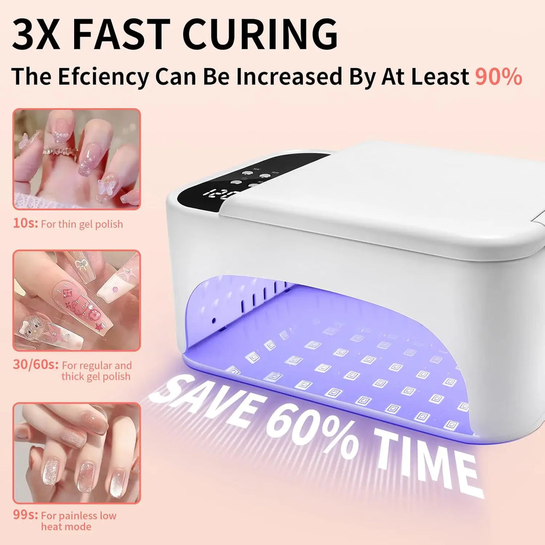 3-in-1 LED Nail Lamp 288W UV, 4 Timer Settings, Reverse Display, 108 Beads, Fast Curing