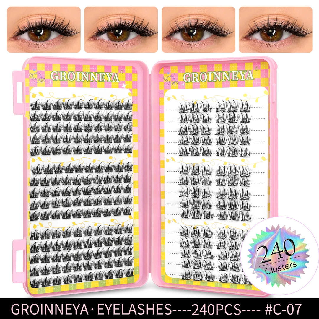GROINNEYA Eyelashes Clusters 320 pcs Natural Eyelash extension Cluster Lashes Volume Mixed Tray Lashes Cluster Natural Lashes