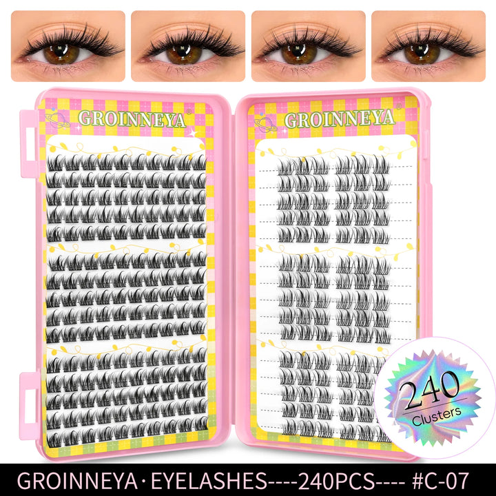GROINNEYA Eyelashes Clusters 320 pcs Natural Eyelash extension Cluster Lashes Volume Mixed Tray Lashes Cluster Natural Lashes