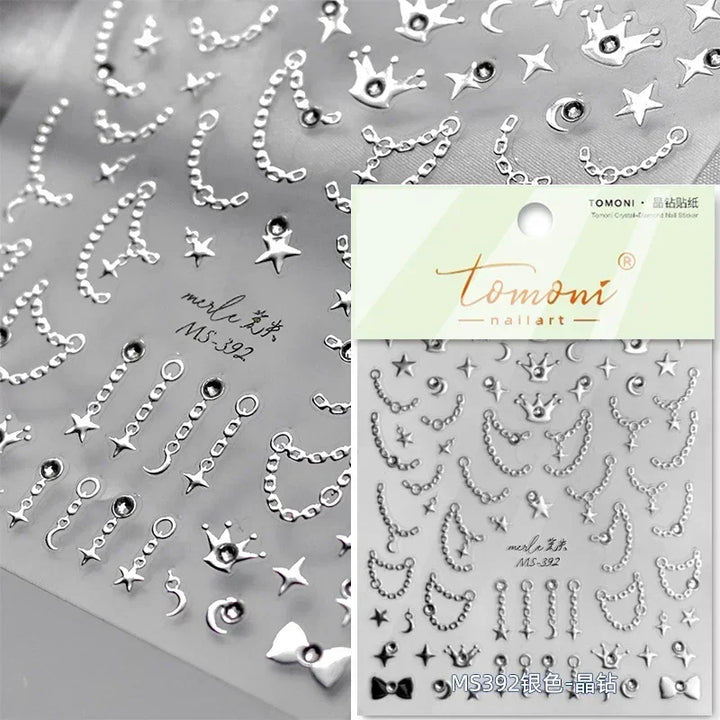 1PC 5D Korean Bronzing Nail Stickers Japanese Gold Silver Star Moon Luxury DIY Nail Art Decoration Decals Manicure Accessories