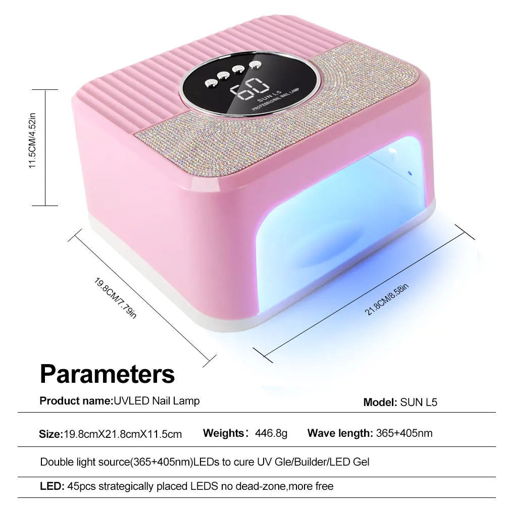 Professional 45LED UV Nail Dryer Lamp with LCD Smart Screen Gel Curing Drying Lamp Removable Base Pedicure Tool