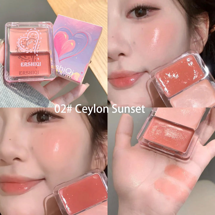 Two-color jelly glow blush, milk peach pink apricot red gem rouge Korean makeup, cream texture, low saturation brightening