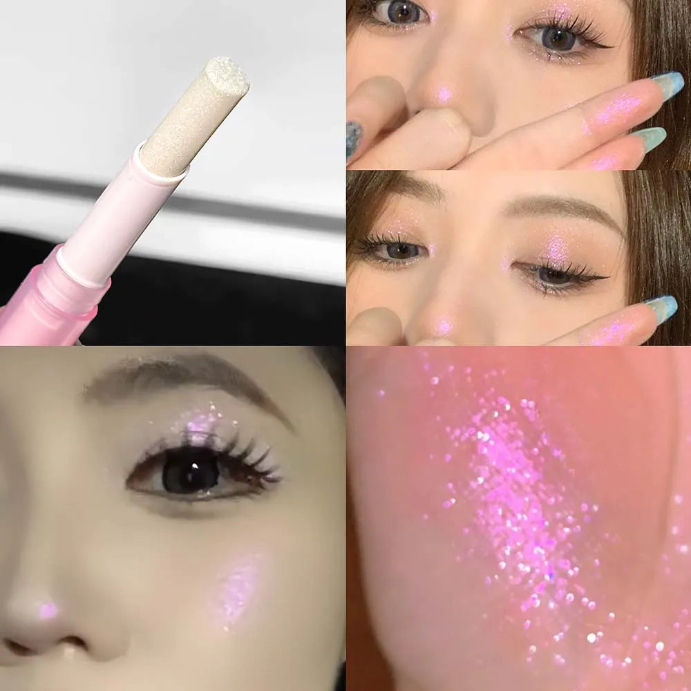 LUCKGO Jelly Eyeshadow Stick Eye Shadow Pen, Waterproof Sweatproof, Not Easy to Break, Pearlescent, Fine Shiny, Lazy Eyeshadow