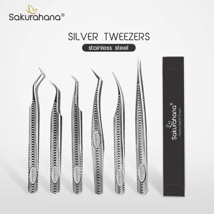 SAKURAHANA Anti-Static Eyelash Tweezers Professional High Precision Volume Extension Stainless Steel Anti-slip Makeup Tool