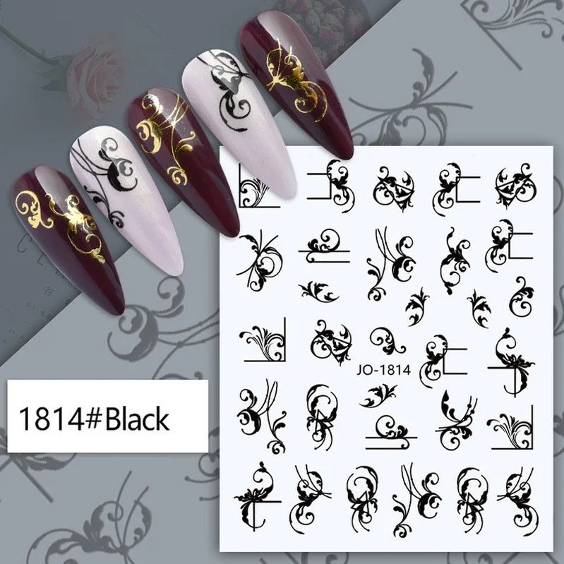 Nail Art Stickers Woman Girl Sexy Sticker Body Press on Nail Slider Black White Decal Decoration Nail Design Accessories Wraps