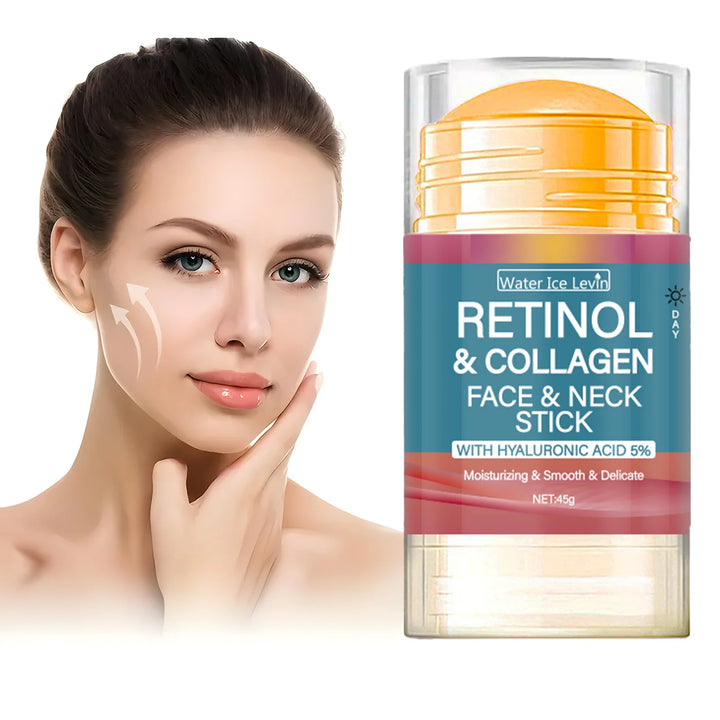 Retinol and Collagen Facial and Neck Care Stick Containing Hyaluronic Acid 5%, Moisturizing and Firming, Locking in Moisture, Day and Night Care, Portable Skin Care