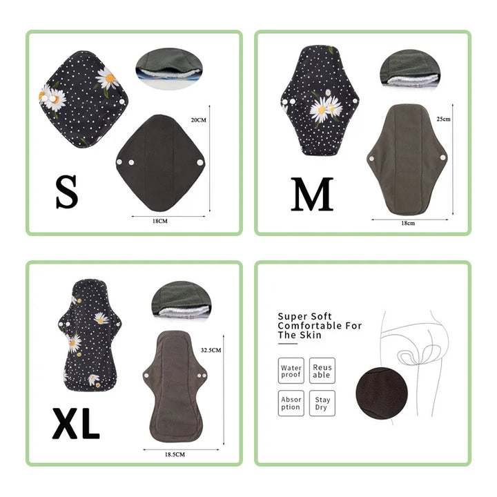 5PCS Small Medium Large Different Period Time Bamboo Reusable Menstrual Pads Washable Sanitary Towels for Lady Women Daily Night