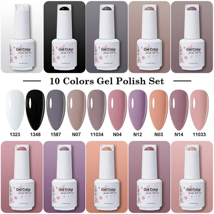 Clou Beaute 10/12/20/24pcs Gel Nail Polish Set Color 15ml White Glass Bottle Nail Art Kit Semi Permanent Gellack Nail Varnish