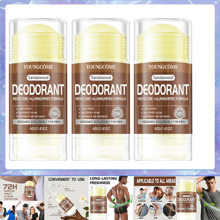 Men Sandalwood Deodorant Stick Anti Sweating Keep Drying Lasting Fragrance Remove Armpit Odor Underarm Refresh Sticks 40g 1/3set
