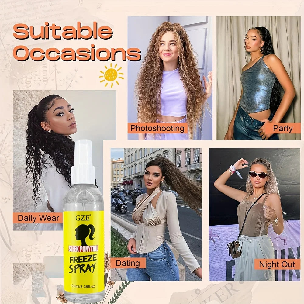 GZE Sleek Ponytail Freeze Spray - Long Lasting Hold, Frizz Control, and Shine - Non-Sticky Formula for Professional Looking