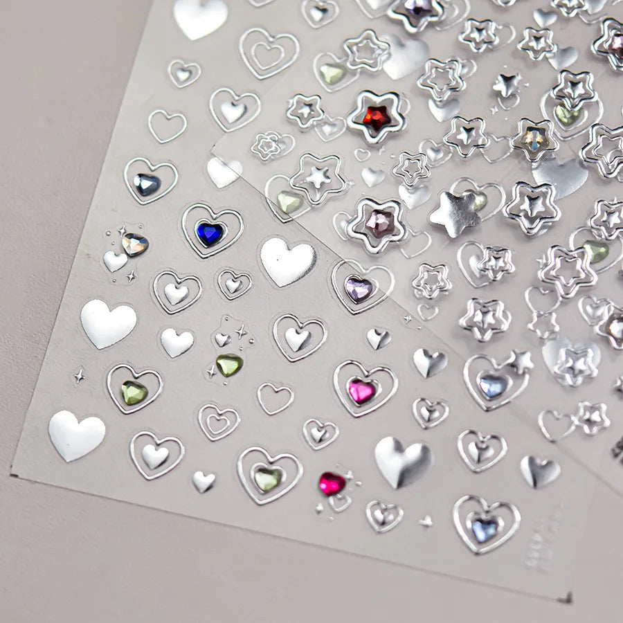 1 piece 5D color crystal star nail stickers high quality love shiny silver hollow smear rainbow flower jelly design nail sticker