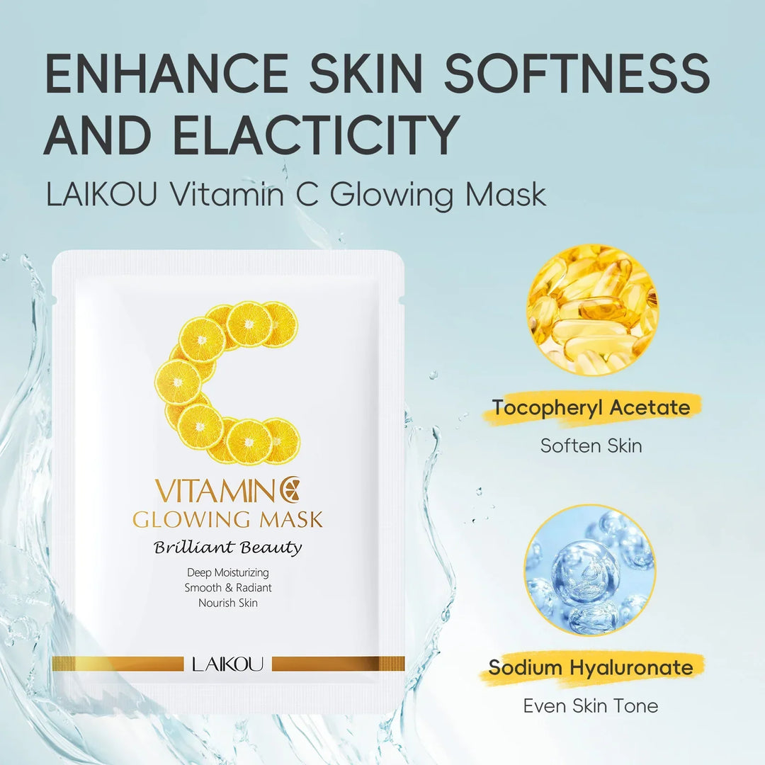 5/6/10 PCS LAlKOU Vitamin C Brightening Glowing Mask Set 6 Pack Skin Care Essentials for Radiant Complexion Beauty Treatments
