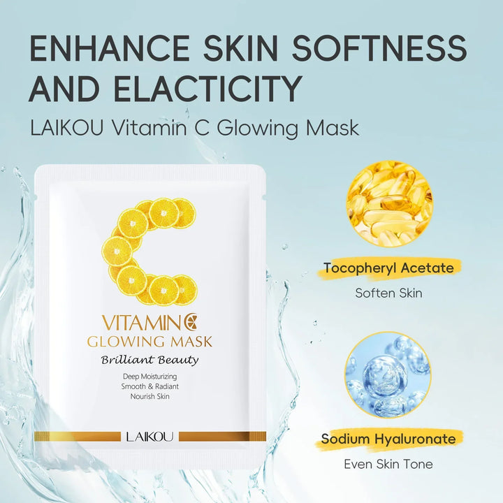 5/6/10 PCS LAlKOU Vitamin C Brightening Glowing Mask Set 6 Pack Skin Care Essentials for Radiant Complexion Beauty Treatments