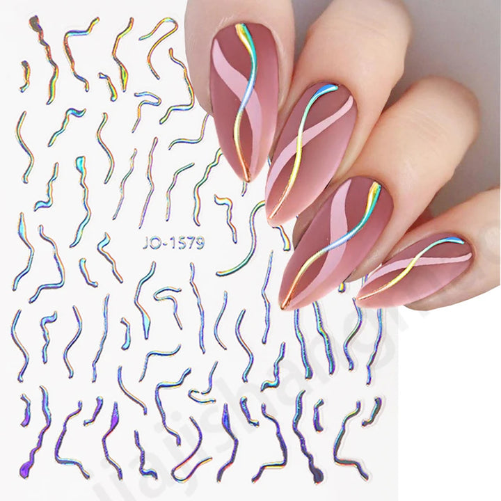 Nail Art Stickers Water Decals Eyes Stripe Nail Art Decorations for Manicure Accessories Press on Nails Foil Stickers and Decals
