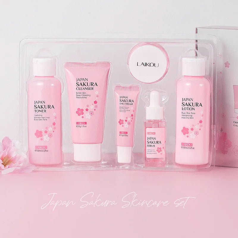 Laikou 6pcs/set Sakura Skin Care Sets Facial Cleanser Moisturizing Eye Creams Face Cream Serum Lotion Toner Face Care Kit