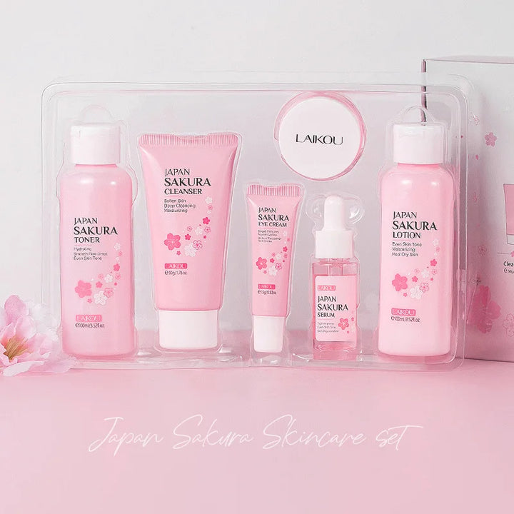 Laikou 6pcs/set Sakura Skin Care Sets Facial Cleanser Moisturizing Eye Creams Face Cream Serum Lotion Toner Face Care Kit