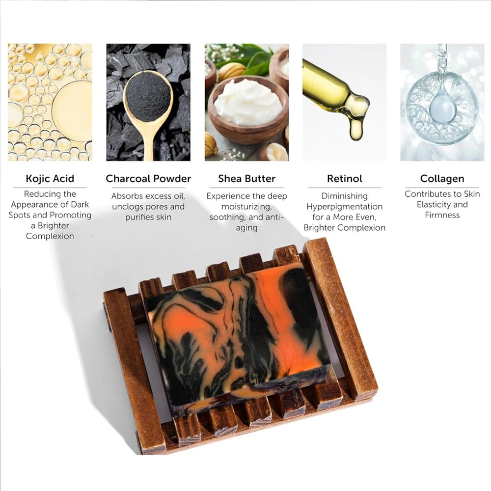 1/2/4/6Pcs Bamboo Charcoal Soap Natural Organic Activated Carbon Kojic Acid Handmade Soap for Blackhead Removal and Moisturizing