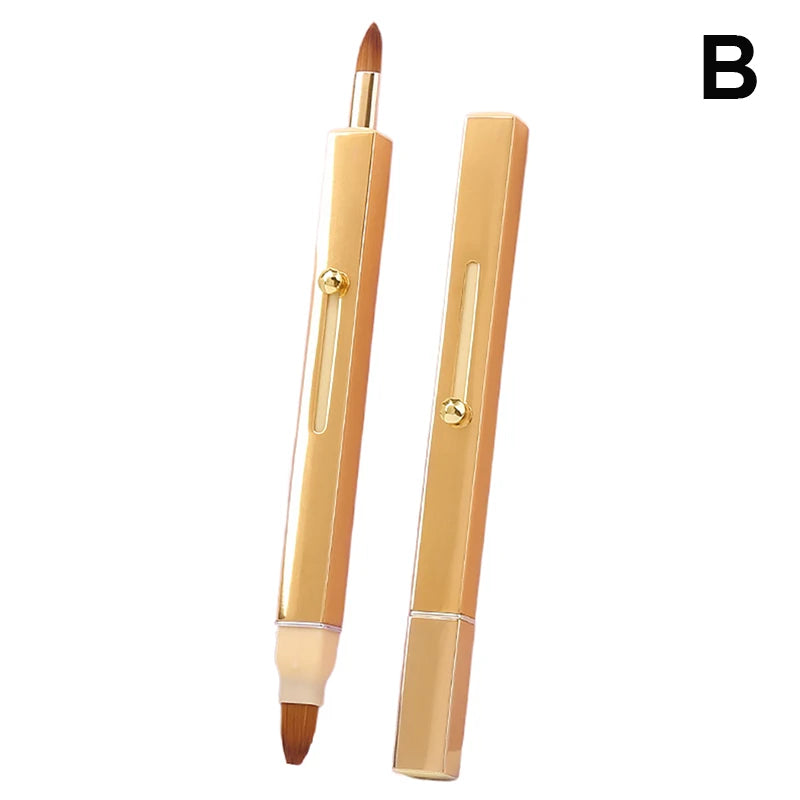 [L&P]Portable Soft Retractable Lip Brush Double Head Makeup Brush With Cover For Lipstick And Concealer Beauty