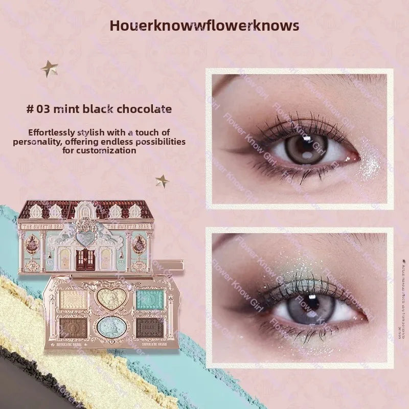 Flower Knows black Swan Ballet Eyeshadow Palette Matte Fine Shimmer Pearl Face Palette 6 Colour Glitter Eye Shadow