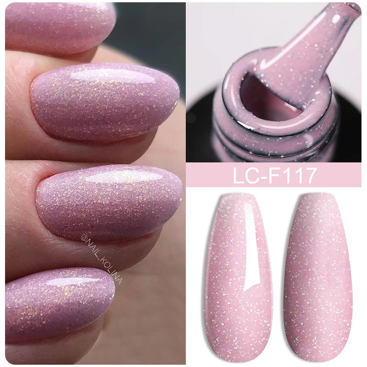 LILYCUTE 7ML Pink Glitter Nail Gel Polish Nude Natural Long Lasting Manicure Soak Off UV LED Nail Art Base Top Coat Gel Varnish