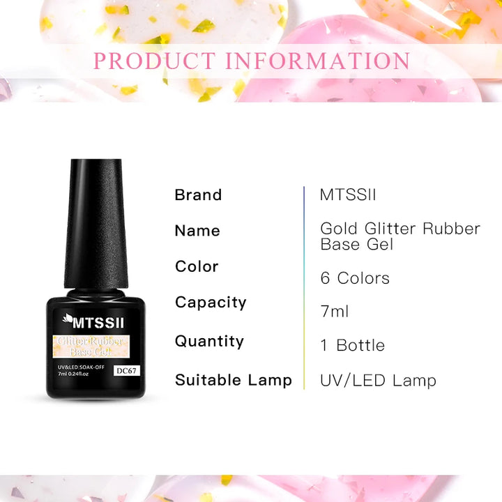 Mtssii 7ml Gold Glitter Rubber Base Gel Polish Gold Pink Milky White Semi Permanent UV LED Nail Art Gel Varnish