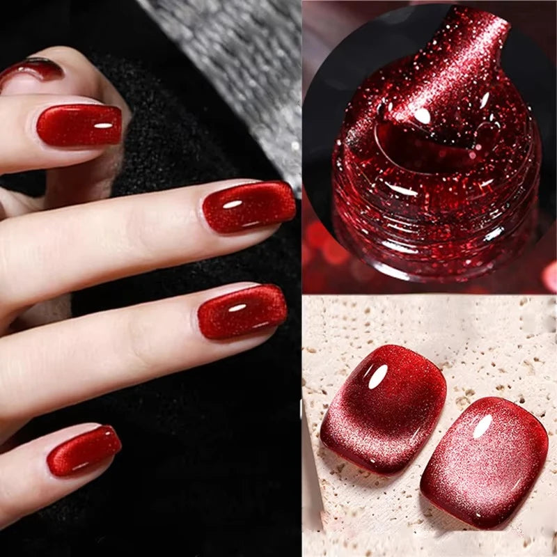 BORN PRETTY Sparkling Glass Bead Cat Magnetic Gel Nail Polish Flash White Spar Red Color Semi Permanent Soak Off UV Gel Varnish