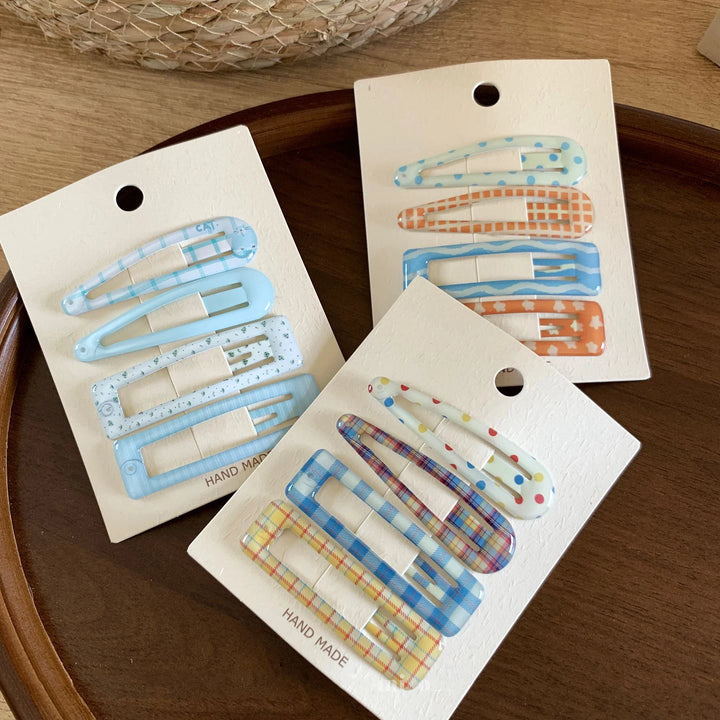 4Pcs Polka Dot Plaid Snap Hair Clips For Women Girls Colorful Geometric BB Clips Sweet Hairpin Strong Barrettes Hair Accessories