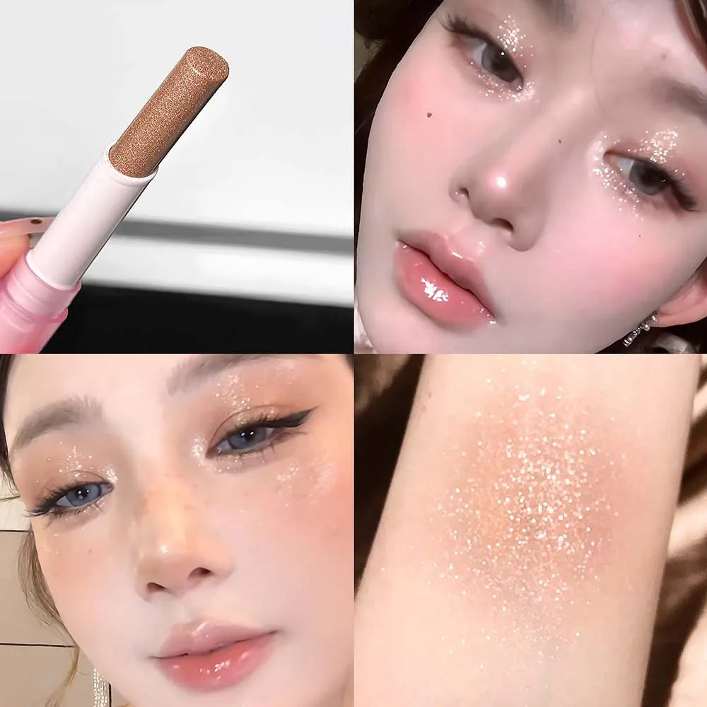 LUCKGO Jelly Eyeshadow Stick Eye Shadow Pen, Waterproof Sweatproof, Not Easy to Break, Pearlescent, Fine Shiny, Lazy Eyeshadow